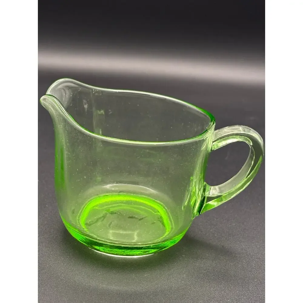 Vintage 1930s Green Depression Glass Uranium Vaseline Creamer